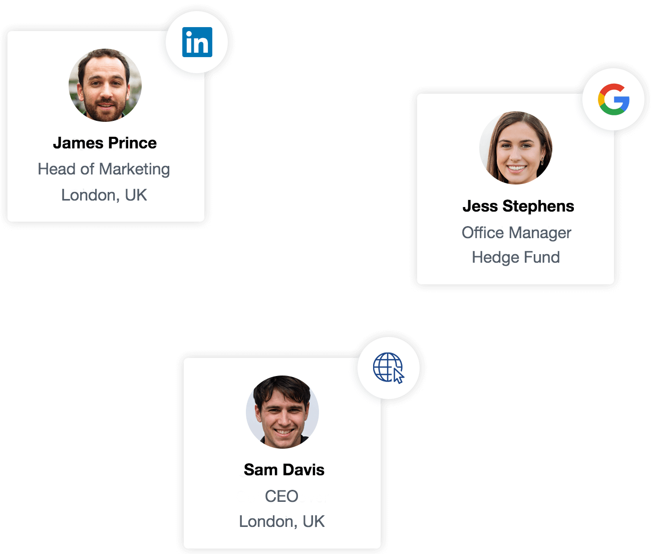image showing contact cards and social icons